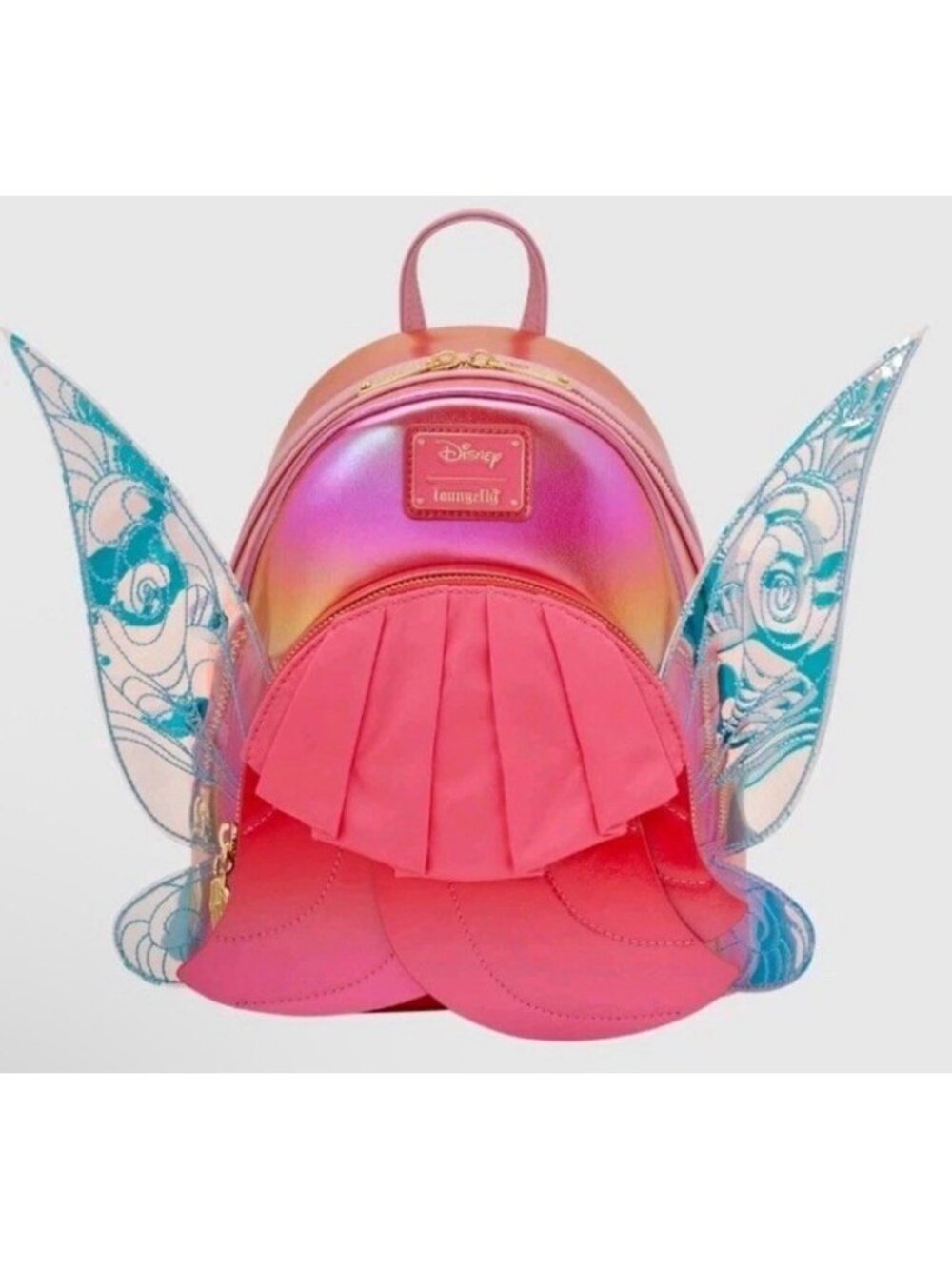 Disney Fairies Rosetta Pink Dress Iridescent Mini Backpack Wings Loungefly NWT